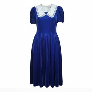 Vintage Gunne Sax By Jessica McClintock 1980s Royal Blue Velvet Size 5 Small